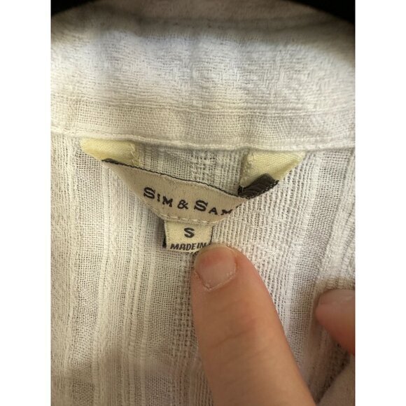 Sim & Sam Womens white Blouse Small long sleeve button up collared sheer beach - Picture 3 of 7